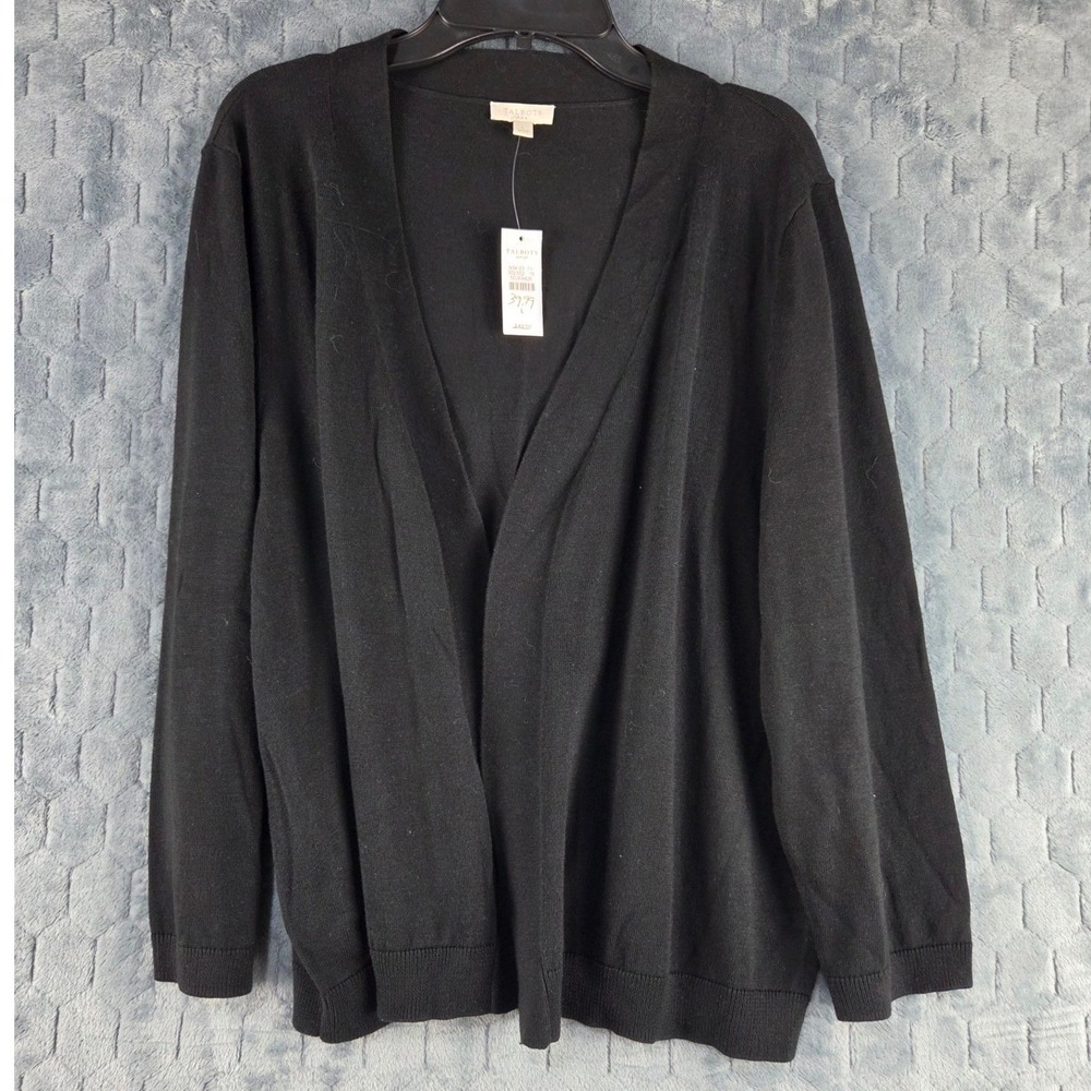 Talbots‎ Outlet Womens Large Black Open Front Cardigan Cotton Rayon Knit Sweater